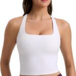 Square Neck Cropped Sports Vest (Racket Back, Light Support)